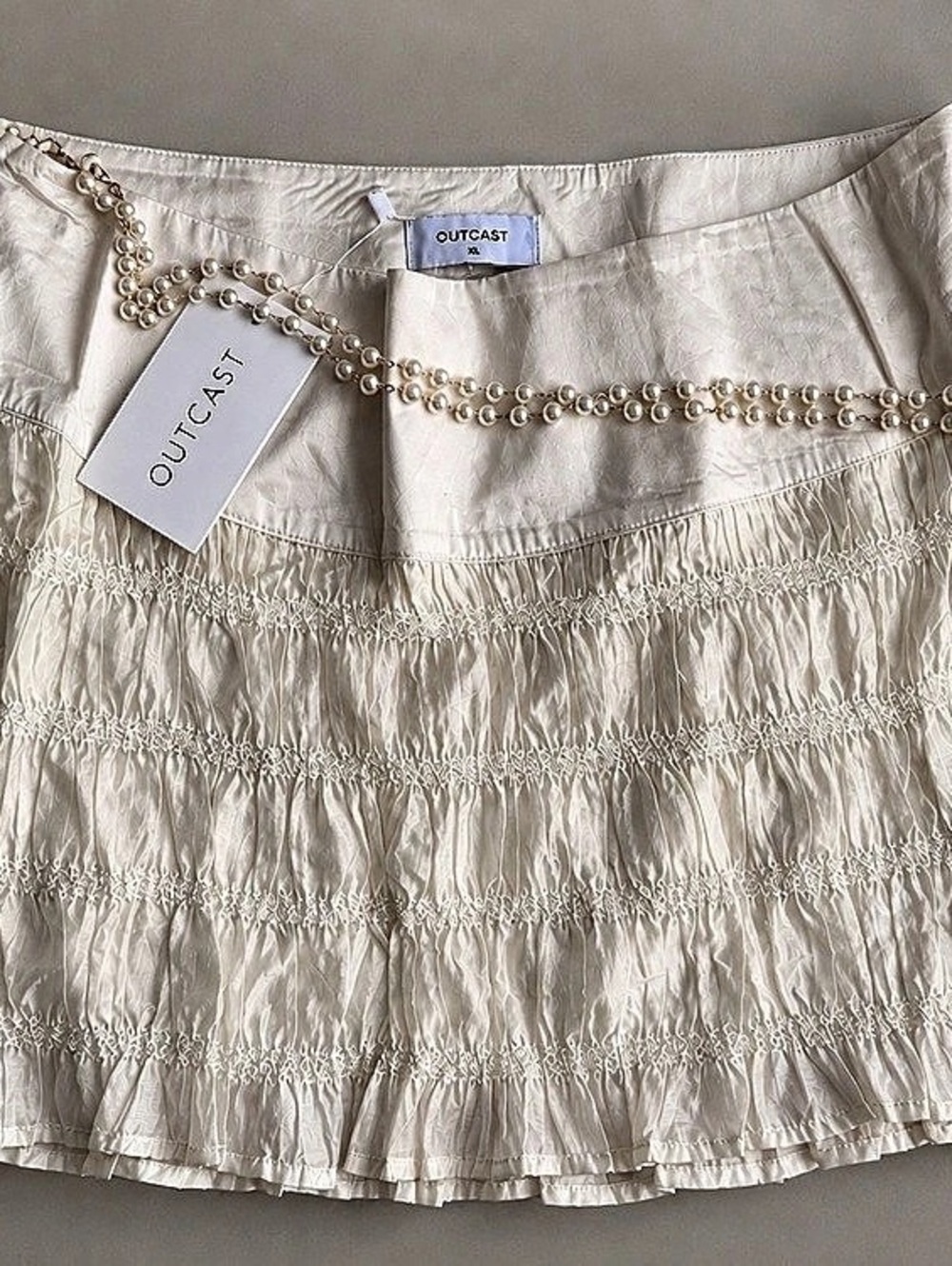 Outcast Mini Skirt with Pearl Chain in White Size XL NWT